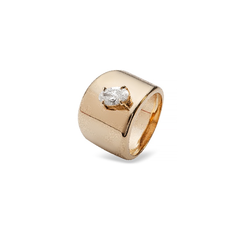 Anel Ouro Amarelo Brilhante Oval