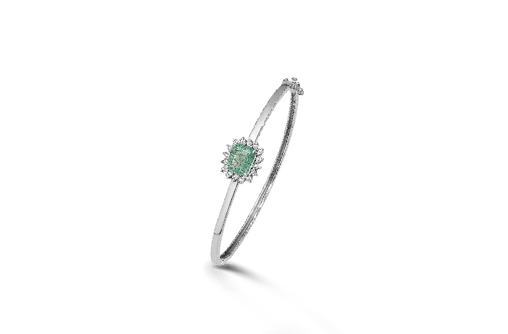BRACELETE OURO BRANCO 18K ESMERALDA COLOMBIANA E BRILHANTES-0