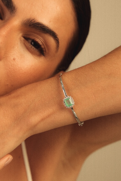 BRACELETE OURO BRANCO 18K ESMERALDA COLOMBIANA E BRILHANTES-1