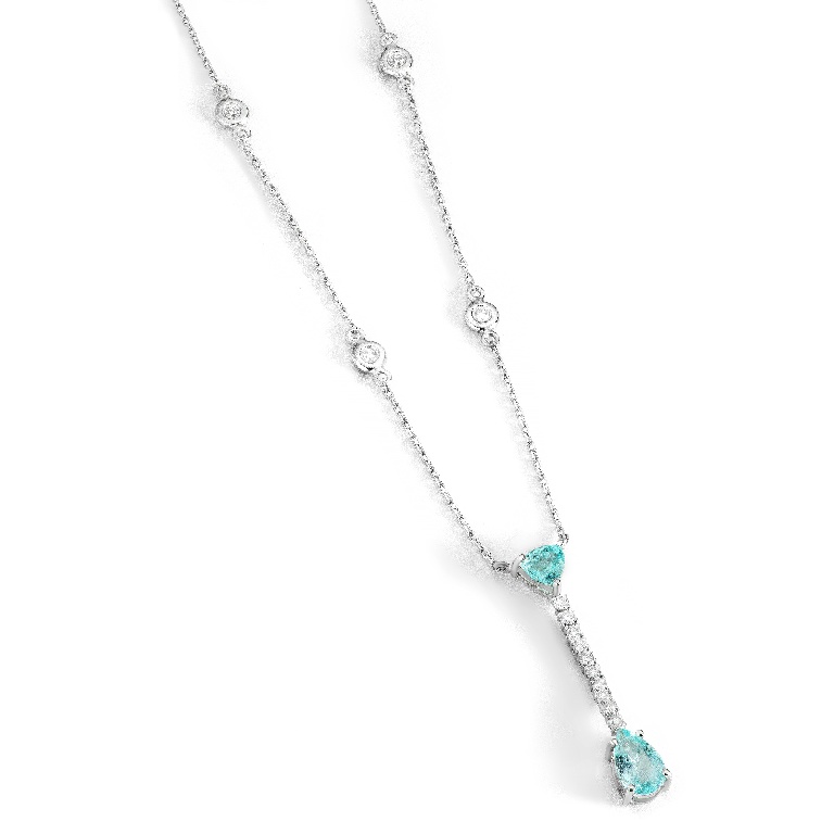 Colar Ouro Branco 18k Turmalina Paraiba E Brilhantes