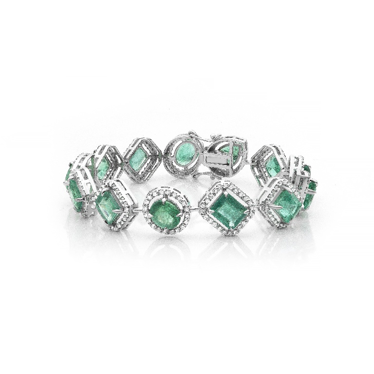 PULSEIRAS OURO BRANCO 18K ESMERALAS E BRILHANTES