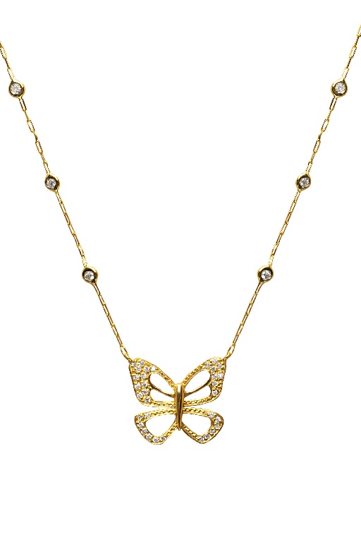 Colar Ouro Amarelo 18k Borboleta E Brilhantes