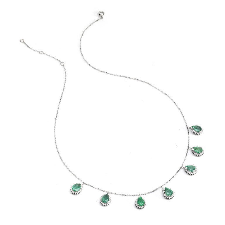 COLAR OURO BRANCO 18K COLAR 7 GOTAS ESMERALDAS E BRI-0