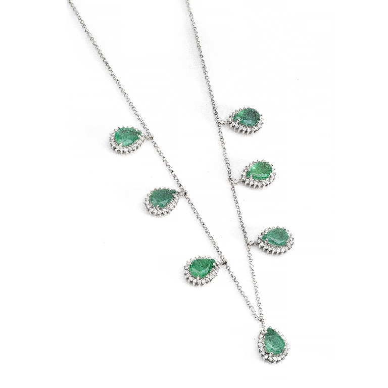 COLAR OURO BRANCO 18K COLAR 7 GOTAS ESMERALDAS E BRI-1