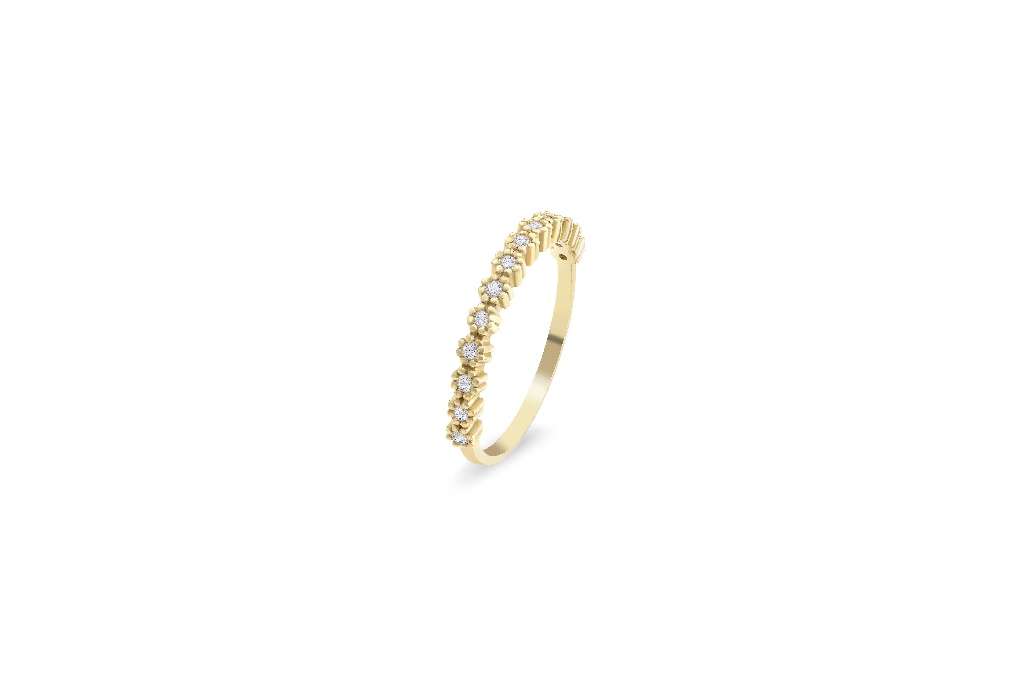 Anel Ouro Amarelo 18k Florzinha Brilhantes
